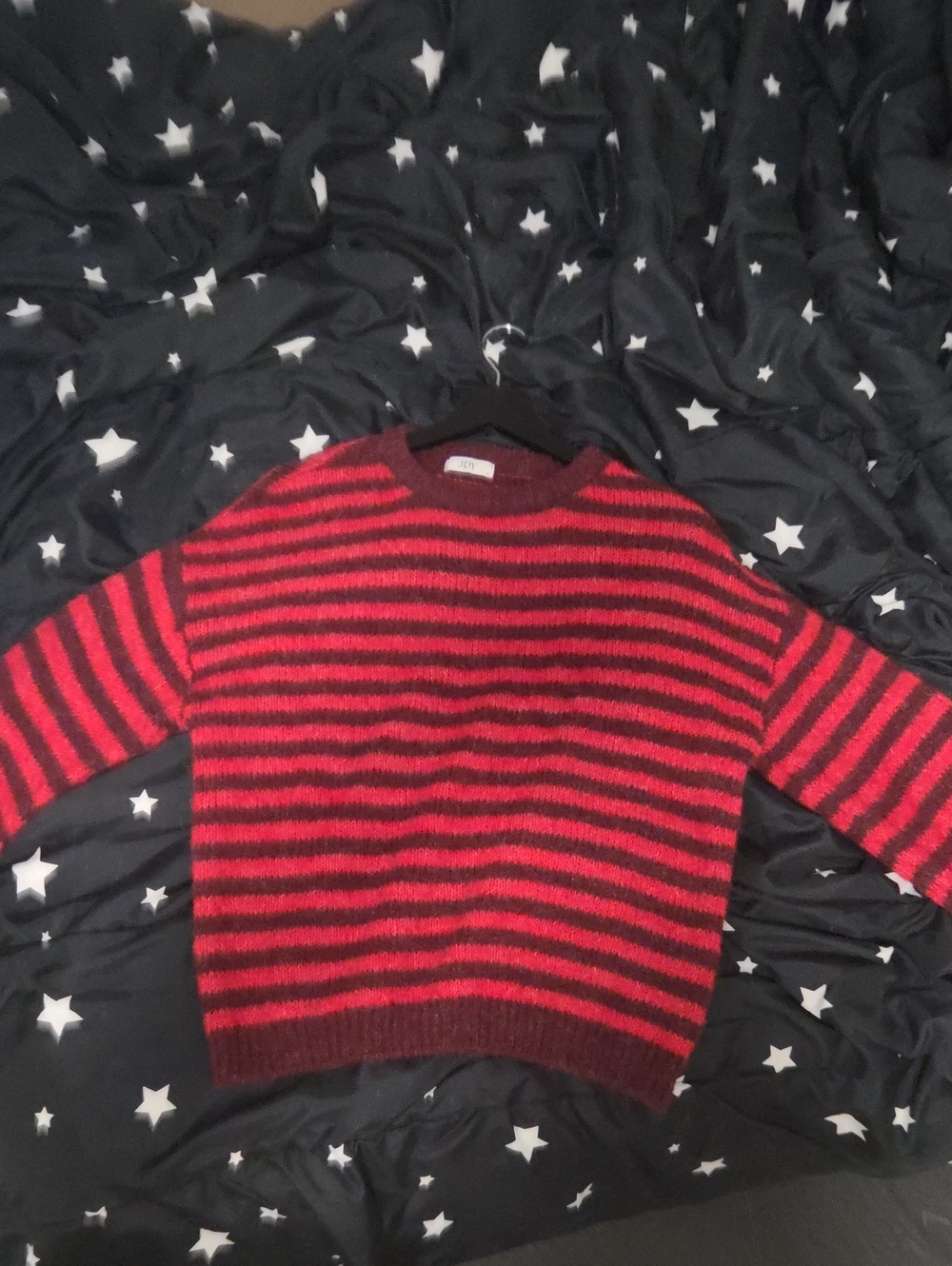 Red and Burgundy Striped Crewneck Sweater